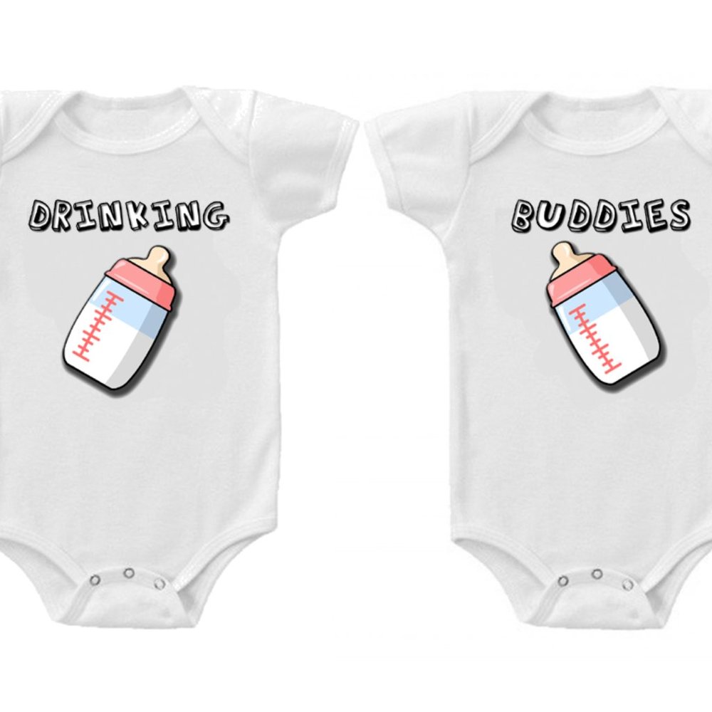 New Cute Baby One Piece Twins Set Drinking Buddies